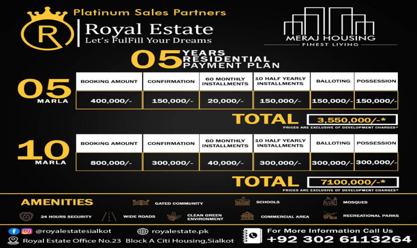 Meraj Housing Residential and Commercial Plot 5 years payment plans